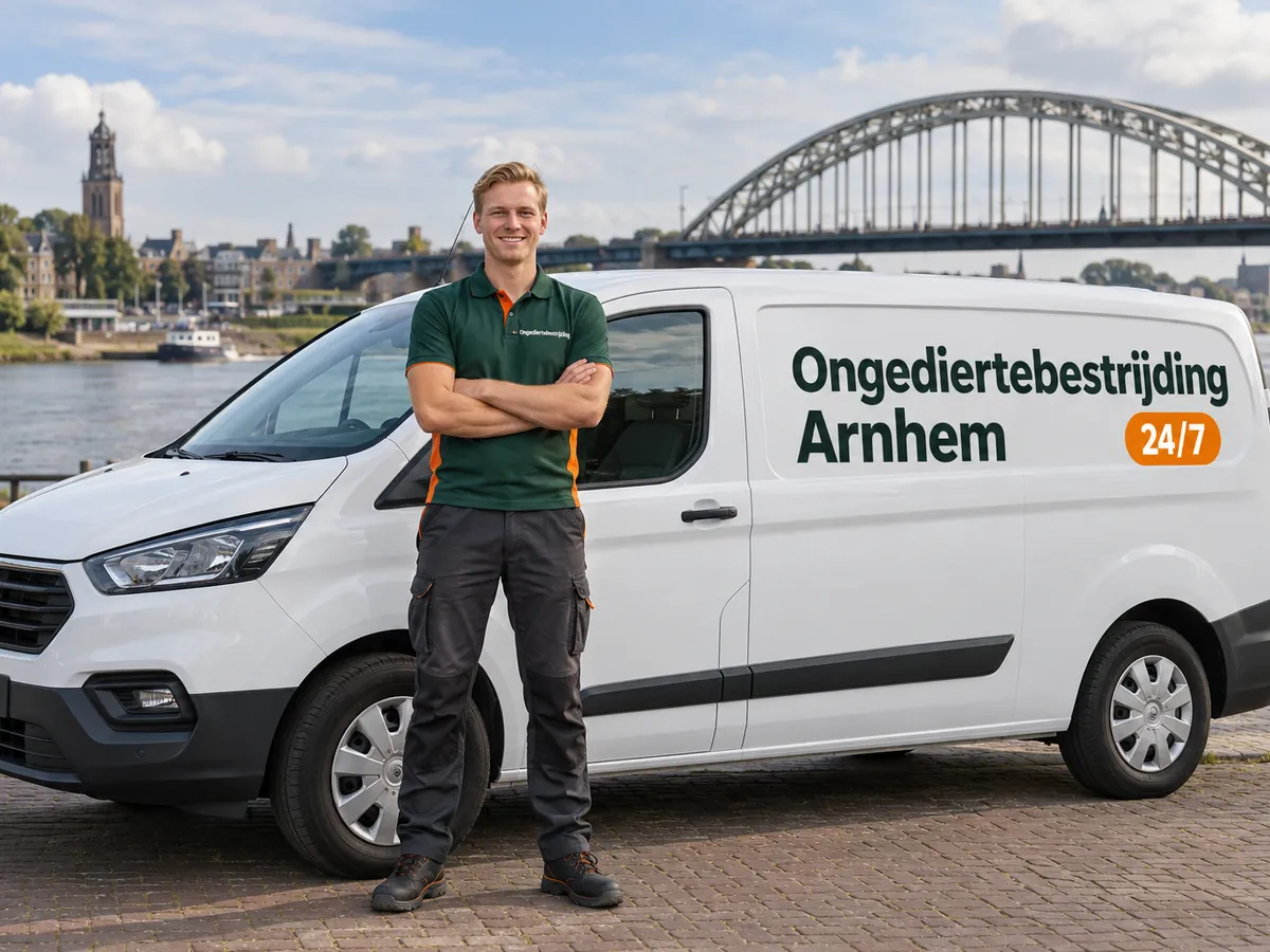 Ongediertebestrijding Arnhem: bestrijder van Ongediertebestrijding Arnhem bij de bedrijfsbus